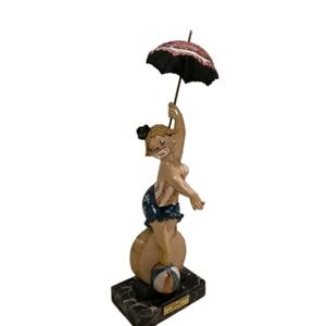 Fontanini Depose Italy Lady Clown Circus Umbrella Carrara Marble Kitschy Vintage